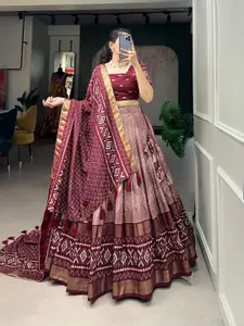 BAESD Printed Ikat Semi-Stitched Lehenga & Unstitched Blouse With Dupatta