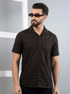 Crimsoune Club Men Checked Classic Slim Fit Cotton Casual Shirt