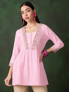 Sangria Trendy Floral Emboridered Square Neck Stylish Kurti