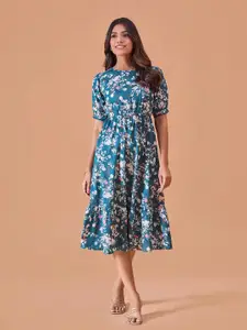 all about you Floral Print Puff Sleeve Fit & Flare Tiered Midi Dress