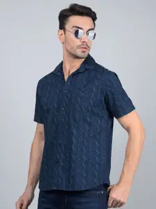 Crimsoune Club Men Classic Fit Spread Collar Abstract Printed Cotton Casual Shirt