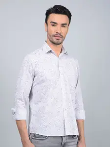 Crimsoune Club Men Classic Fit Spread Collar Geometric Printed Cotton Casual Shirt