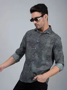 Crimsoune Club Men Classic Fit Spread Collar Floral Printed Cotton Casual Shirt