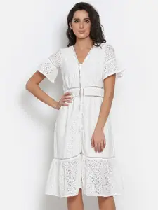 MARC LOUIS Women Self Design Net A-line Dress