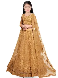 BAESD Girls Embroidered Thread Work Semi-Stitched Lehenga & Unstitched Blouse With Dupatta