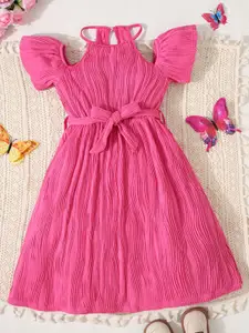 INCLUD Girls Wave Textured Cold-Shoulder Fit & Flare Midi Dress