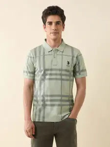U.S. Polo Assn. Men Checked Polo Collar Cotton Slim Fit T-shirt