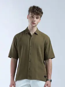 Flying Machine Men Relaxed Oversized Fit Spread Collar Solid Cotton Casual Shirt