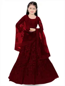 BAESD Girls Embroidered Thread Work Semi-Stitched Lehenga & Unstitched Blouse With Dupatta