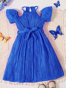 INCLUD Self Design Halter Neck Cold-Shoulder Fit & Flare Midi Dress