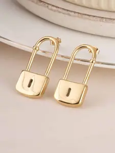 PALMONAS Gold-Plated Contemporary Waterproof & Anti-Tarnish Modern Lock Drop Earrings