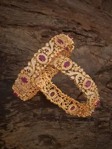 Kushal's Fashion Jewellery Set Of 2 Gold-Plated Ruby Zircon Embellished Bridal Bangles