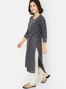 max Floral Embroidered Thread Work Cotton Straight Kurta