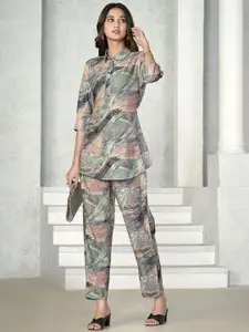all about you Printed Collar-Neck Top With Trouser