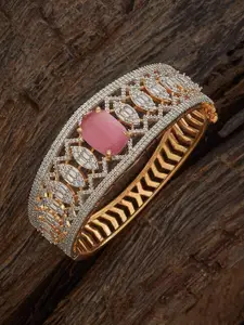 Kushal's Fashion Jewellery Embellished Bridal Green Gold-Plated Party Zircon Kada