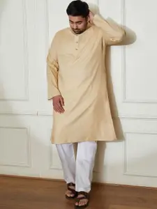 VASTRAMAY Plus Size Solid Mandarin Collar Straight Kurta With Pyjamas