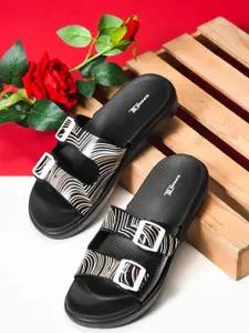 Slipover Women Printed Sliders With Buckle