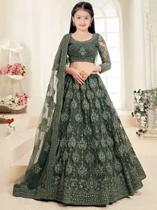BAESD Girls Floral Embroidered Thread Work Semi-Stitched Lehenga Choli With Dupatta