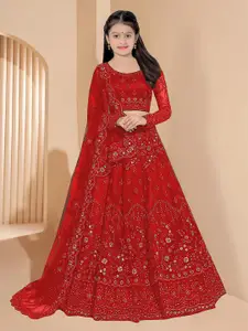 BAESD Girls Embroidered Semi-Stitched Lehenga & Unstitched Blouse With Dupatta