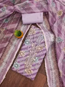 KIMISHA Floral Printed Beads and Stones Organza Unstitched Dress Material