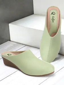 Ladies Hub Women Round Toe Open Back Wedge Heel Mules