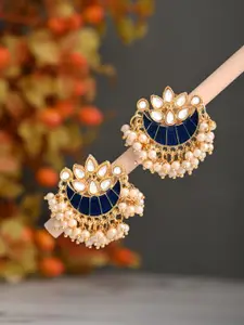 Anvik Gold-Plated Artificial Stones Studded & Beaded Crescent Shaped Meenakari Studs