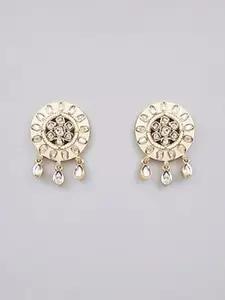 AURAA TRENDS Gold-Plated Kundan Studded & Pearls Beaded Circular Shaped Drop Earrings