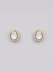 AURAA TRENDS Gold-Plated Artificial Stones Studded Oval Shaped Studs