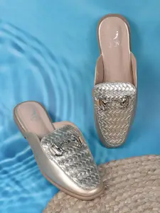 Jove Women Woven Design Party Mules Flats with Buckle