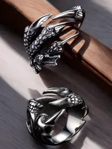 The Roadster Lifestyle Co. Set Of 2 Vintage Gothic Dragon Claw Biker Oxidised Fashion Ring