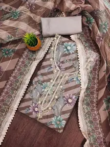 KIMISHA Floral Printed Organza Beads and Stones Unstitched Dress Material