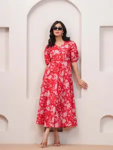 Nayo Women Floral Printed Fit & Flare Midi Dress