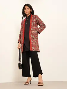 RANGMANCH BY PANTALOONS Floral Print Embroidered Kantha Work Pure Cotton Shrug