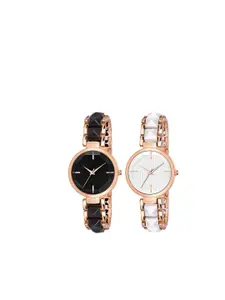 THE SHOPOHOLIC Women Set Of 2 Bracelet Style Straps Analogue Watch Mina Black-White