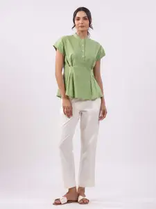 JISORA Women's Green Printed Cotton Top