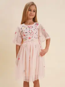 Vero Moda Girls Floral Embroidered Fit and Flare Dress
