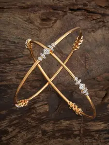 Kushal's Fashion Jewellery Set Of 2 Gold-Plated White Cubic Zircon Studded Bangles
