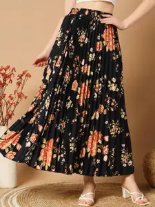 OTABU Women Floral Printed Pleated A-Line Maxi Skirt