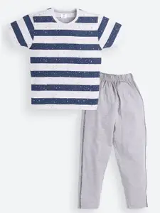 Todd N Teen Boys Striped Pure Cotton T-shirt With Track Pant