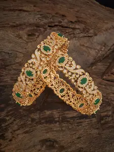 Kushal's Fashion Jewellery Set Of 2 Gold-Plated Zircon Stone Embellished Bridal Bangles