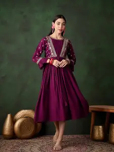 Sangria Women Embroidered Stylish Fit and Flare Ethnic Dress