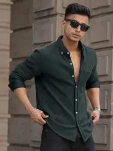 Powerlook Men Regular Fit Button-Down Collar Textured Casual Shirt