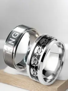 The Roadster Lifestyle Co. Set Of 2 Stainless Steel Punk Skull & KING Fashion Ring Band