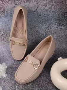 Jove Women Textured PU Wedge Heel Loafers