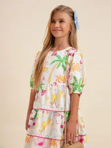 Vero Moda Girls Printed Puff Sleeve Fit and Flare Dress