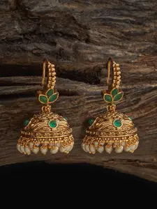 Kushal's Fashion Jewellery Gold Plated Stones Studded Dome Shaped Antique Jhumkas Earrings