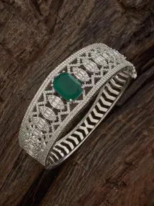 Kushal's Fashion Jewellery Rhodium Plated Pink Cubic Zircon Embellished Bridal Kada Bangle