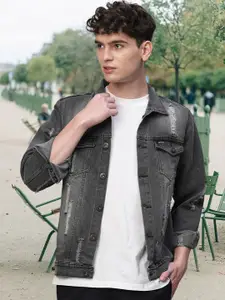 PRONK Men Washed Cotton Distress Denim Jacket