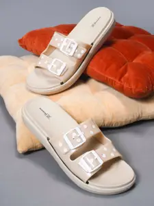 Slipover Women Printed Slip-On Flip-Flops With Buckles