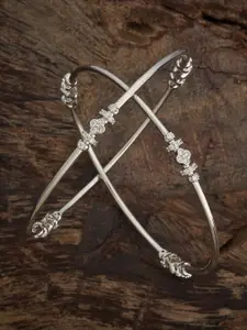 Kushal's Fashion Jewellery White Set Of 2 Rhodium-Plated Party Zircon Bangles